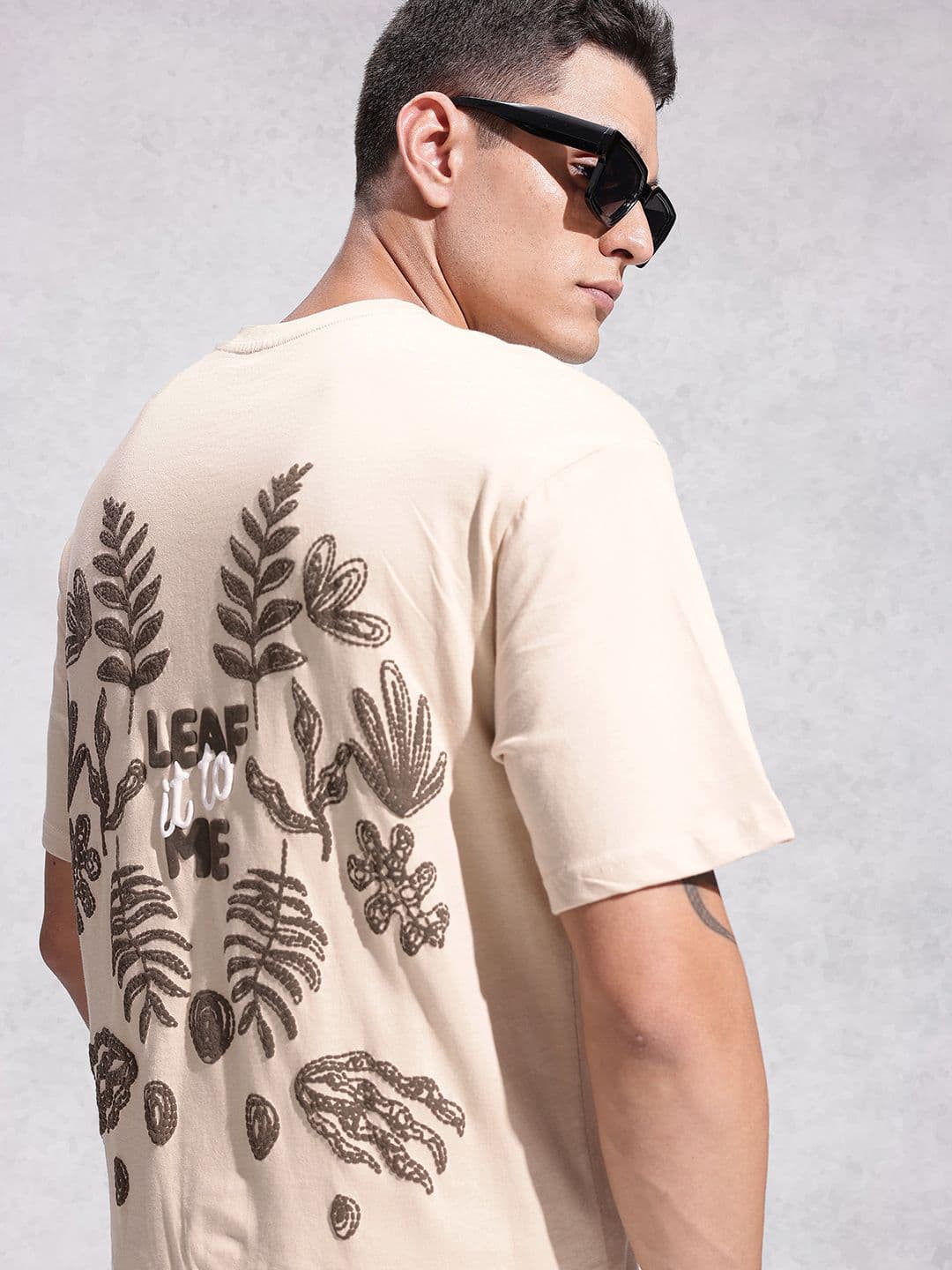 WROGN Tropical Puff Printed Drop-Shoulder Sleeves Pure Cotton Oversized T-shirt - view 1