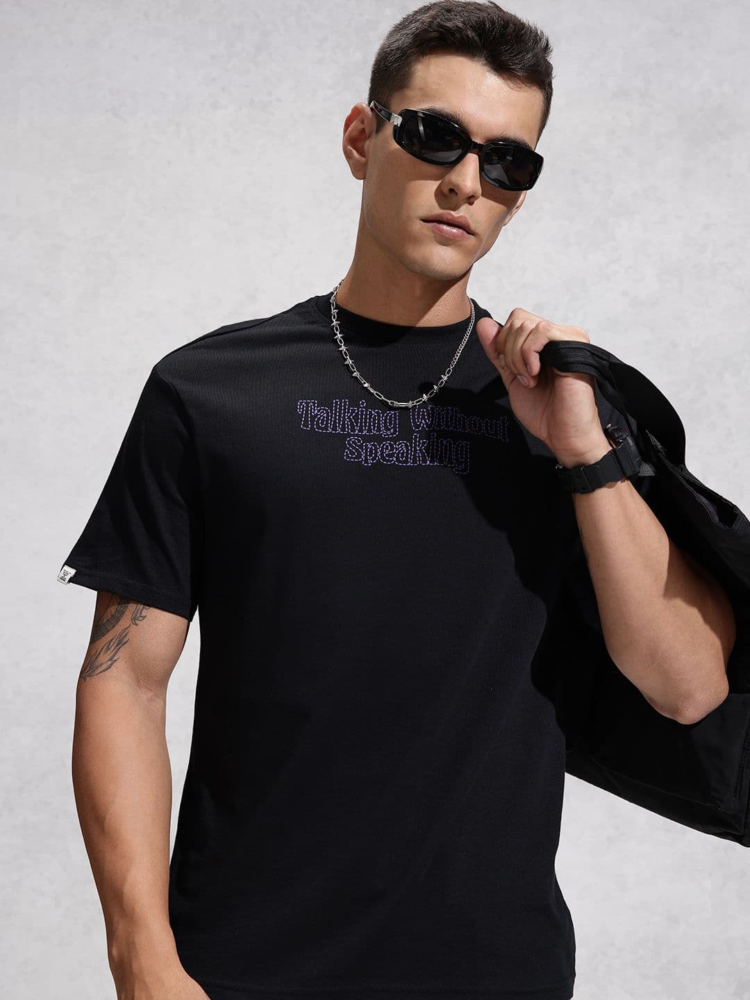 WROGN Typography Printed Drop-Shoulder Sleeves Pure Cotton Oversized T-shirt - view 1