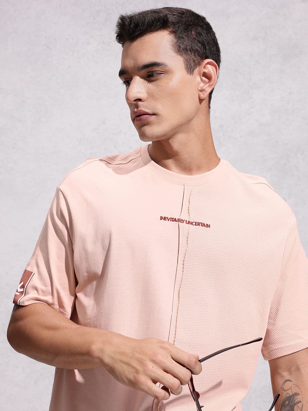 WROGN Textured Pure Cotton Raw Edge Oversized T-shirt - view 1