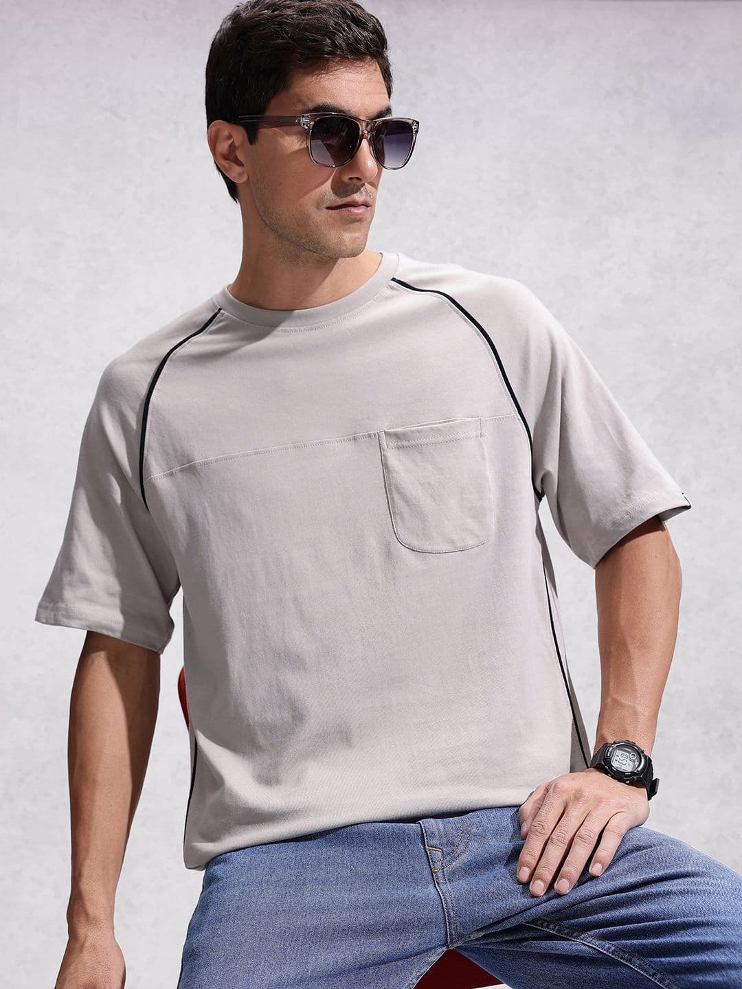 WROGN Raglan Sleeves Pure Cotton Oversized Pocket T-shirt - view 1