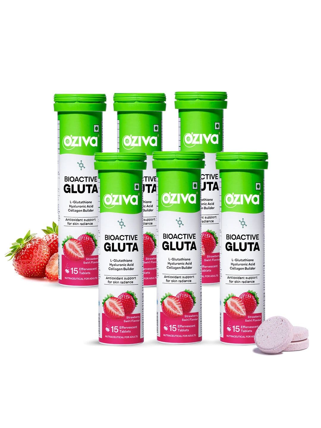 OZiva Gluta Fizzy Strawberry Swirl with L-Glutathione & Vitamin C -15 Tablets Each - view 1