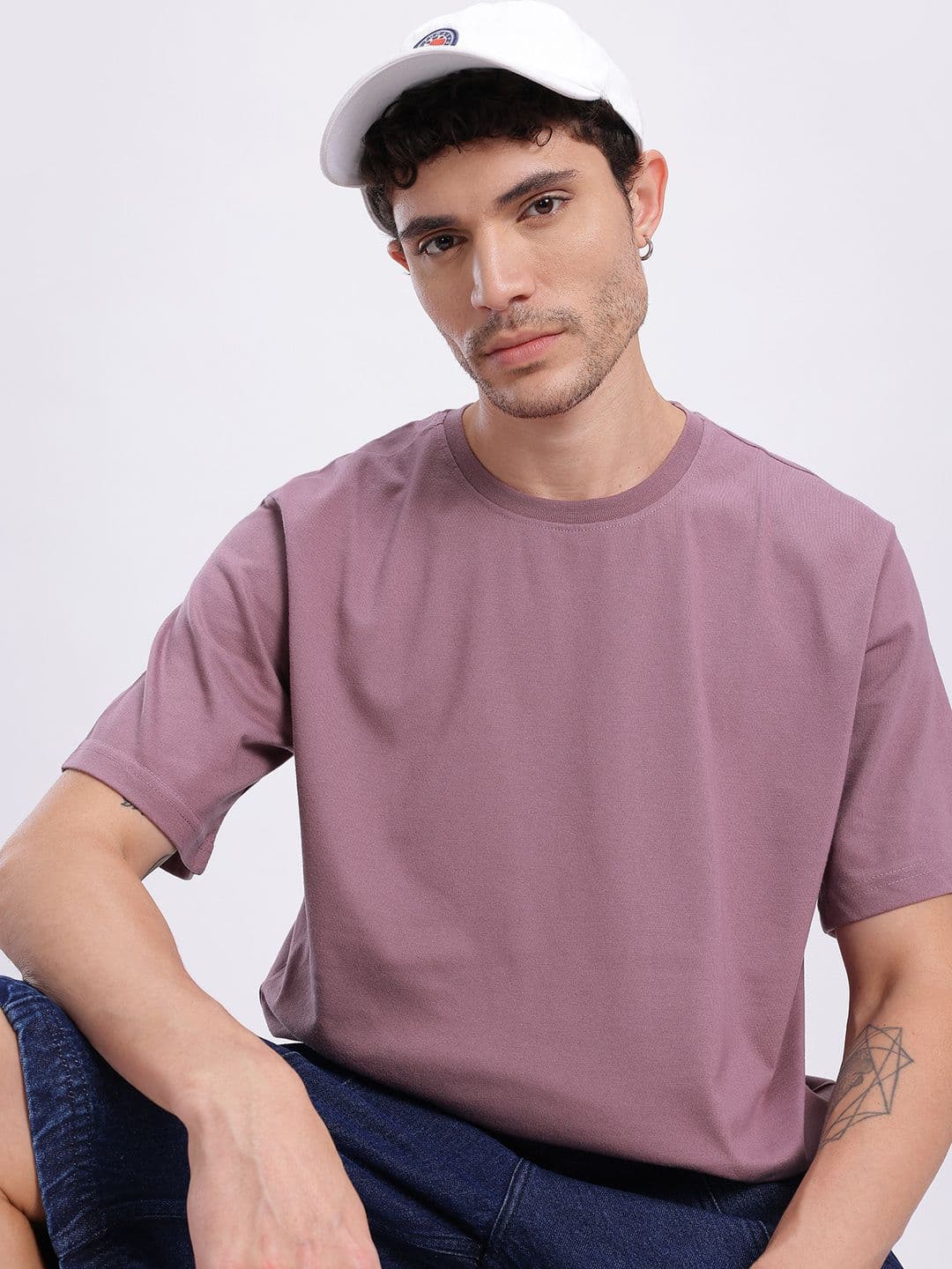 glitchez Lavender Solid Drop-Shoulder Oversized Fit T-shirt - view 1