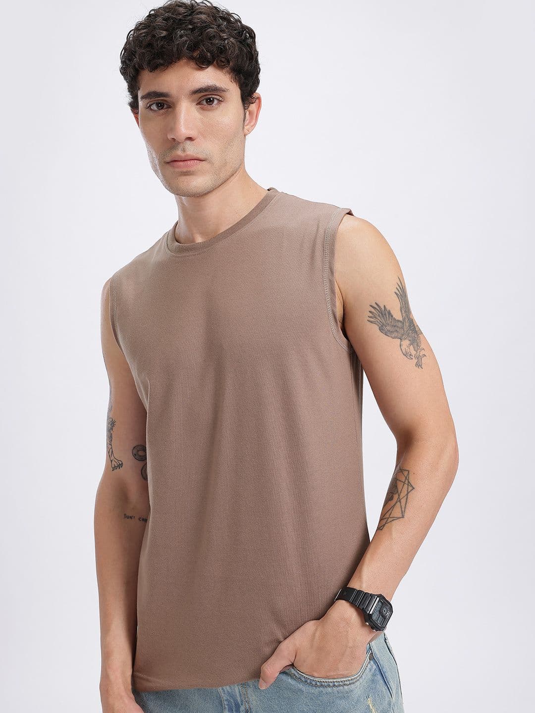 glitchez Solid Round Neck Sleeveless T-shirt - view 1