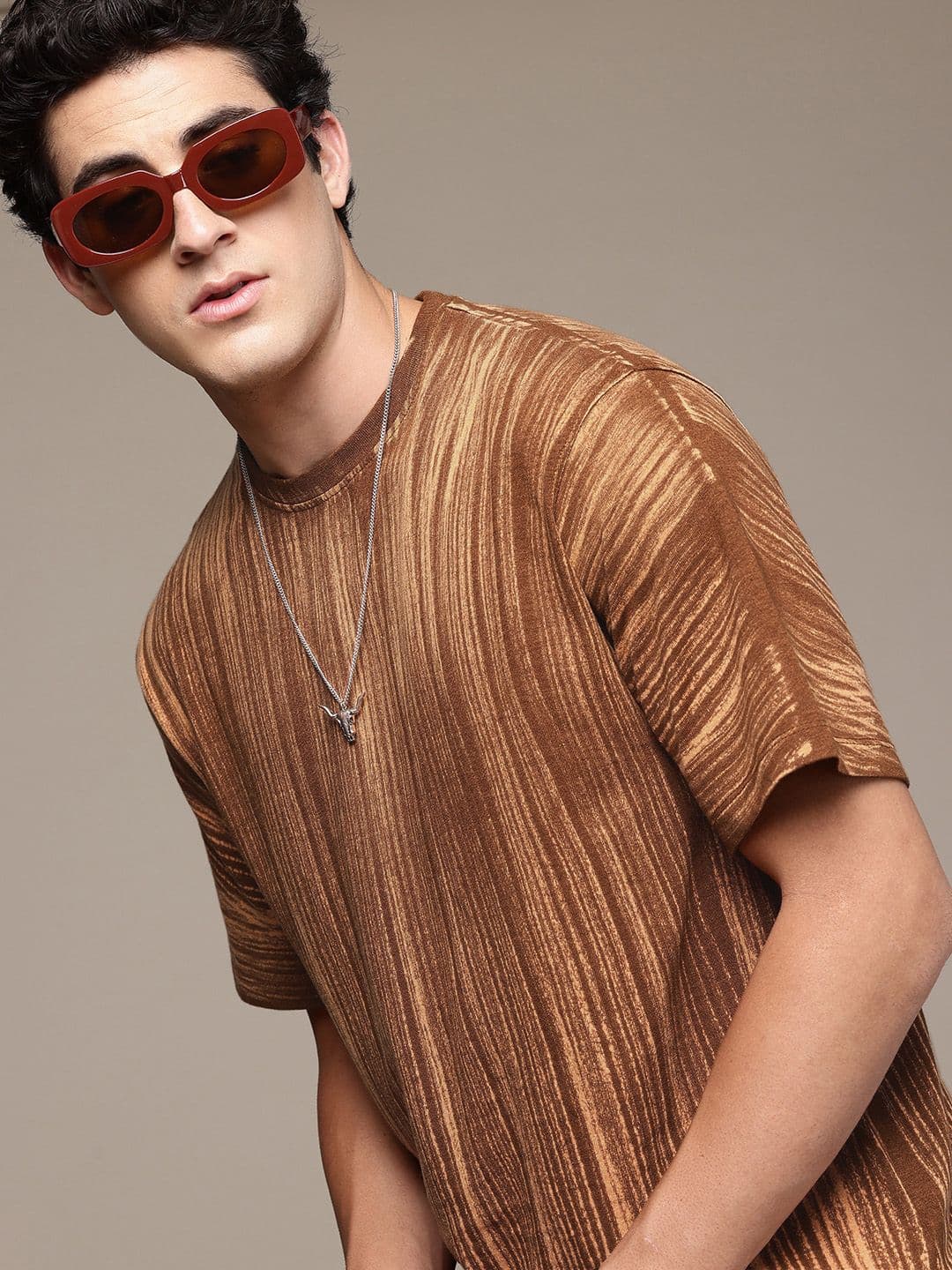 R.Code by The Roadster Life Co. Men Tie and Dye Stripe Printed Relaxed Fit T-shirt - view 1