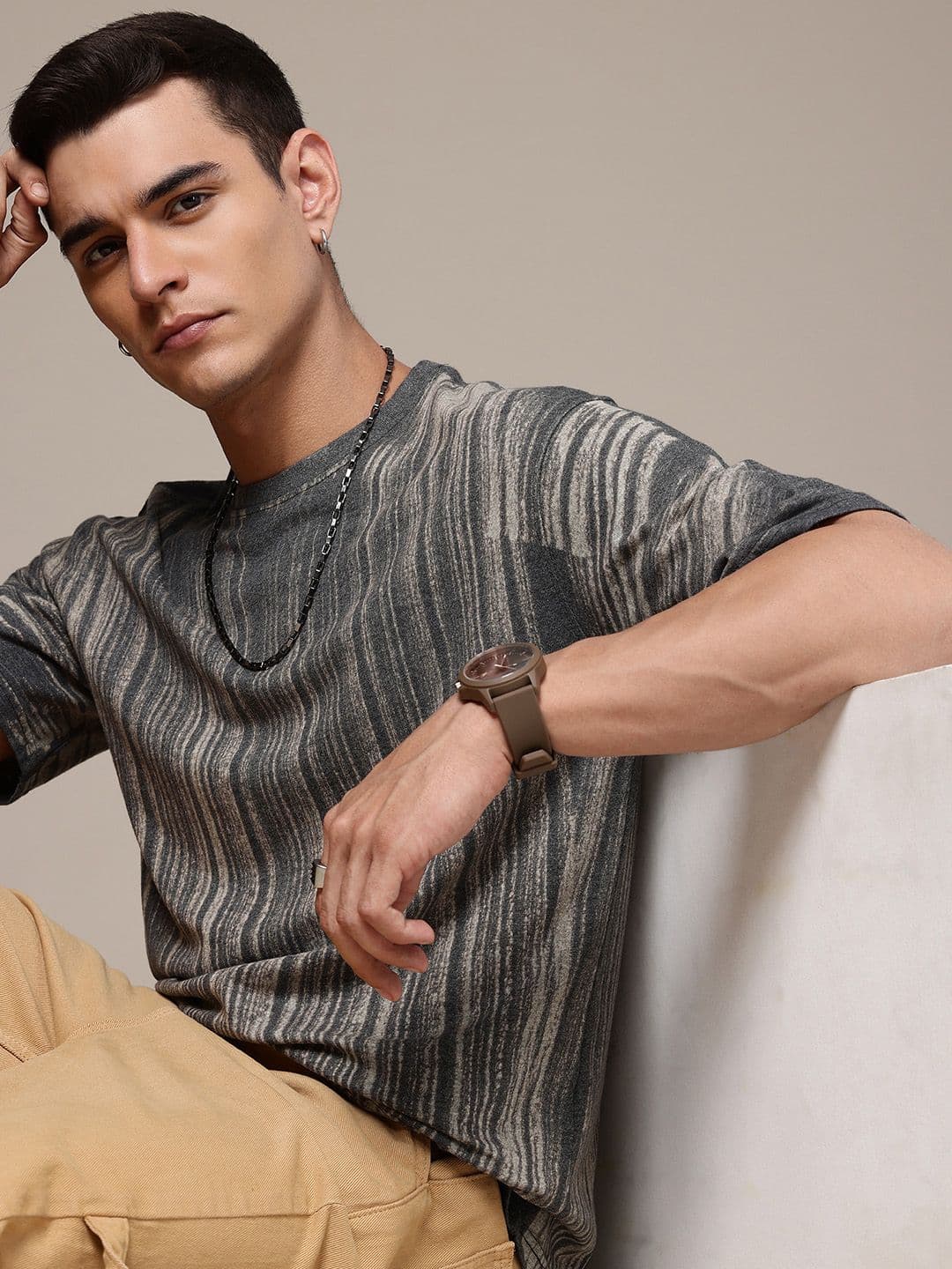 R.Code by The Roadster Life Co. Men Striped Relaxed Fit T-shirt - view 1