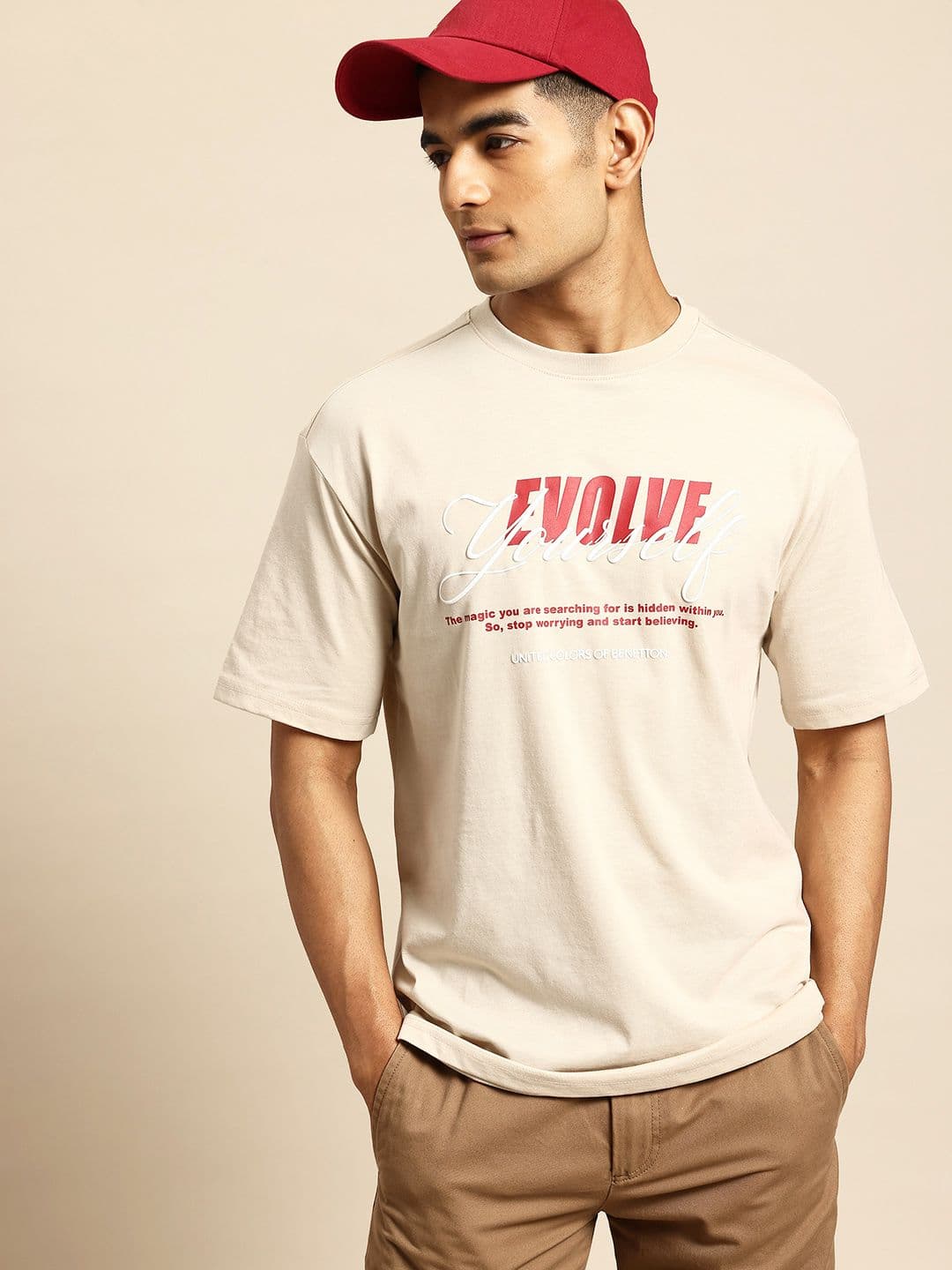 United Colors of Benetton Men Typography Printed Drop-Shoulder Sleeves Relaxed Fit T-shirt - view 1