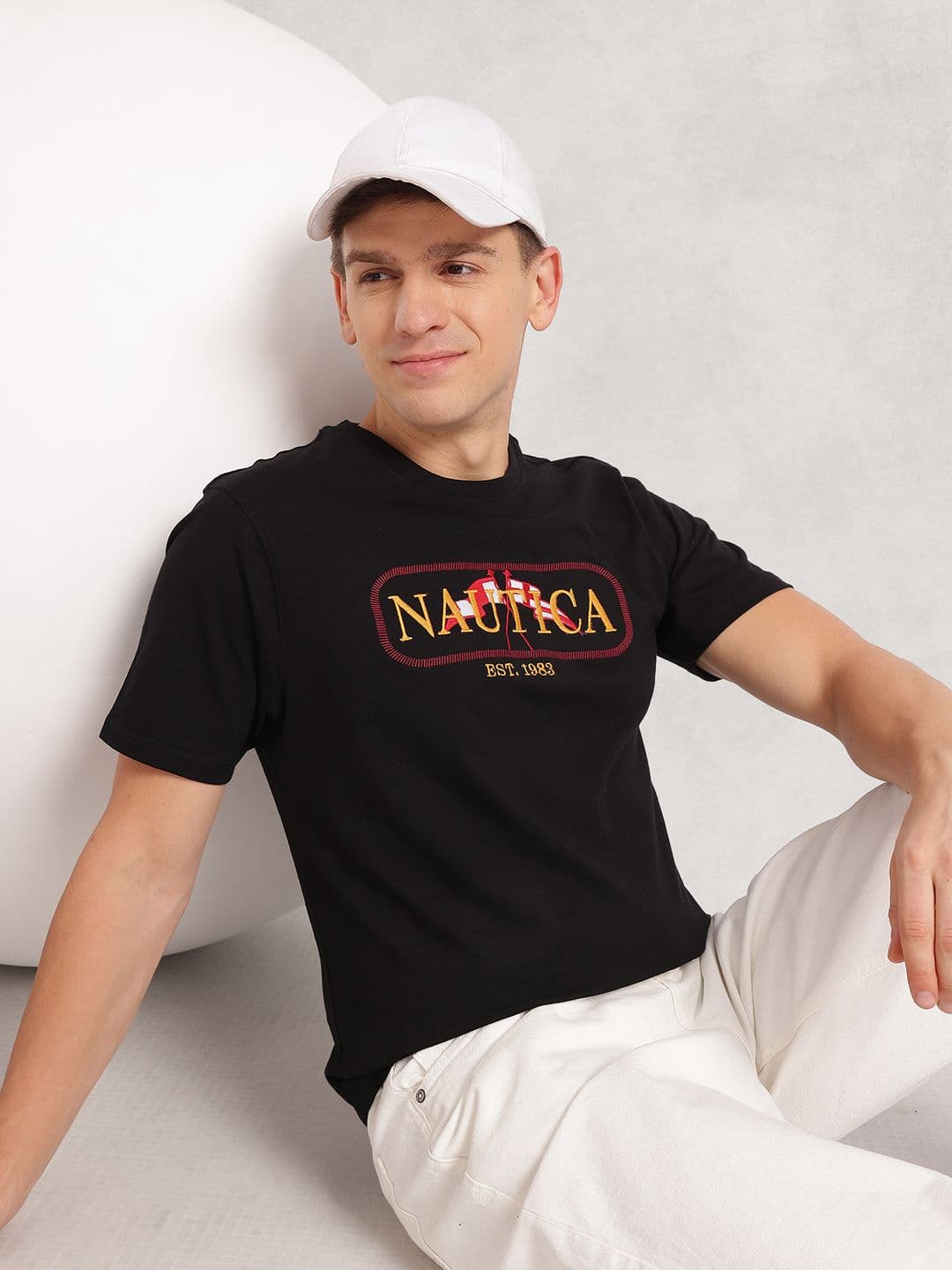Nautica Brand Logo Embroidered Pure Cotton Regular Fit T-shirt - view 1
