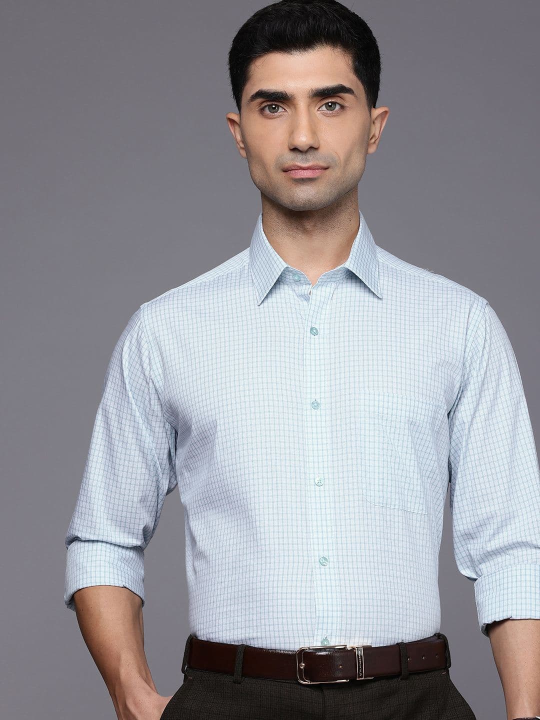 Raymond Slim Fit Checked Pure Cotton Formal Shirt - view 1