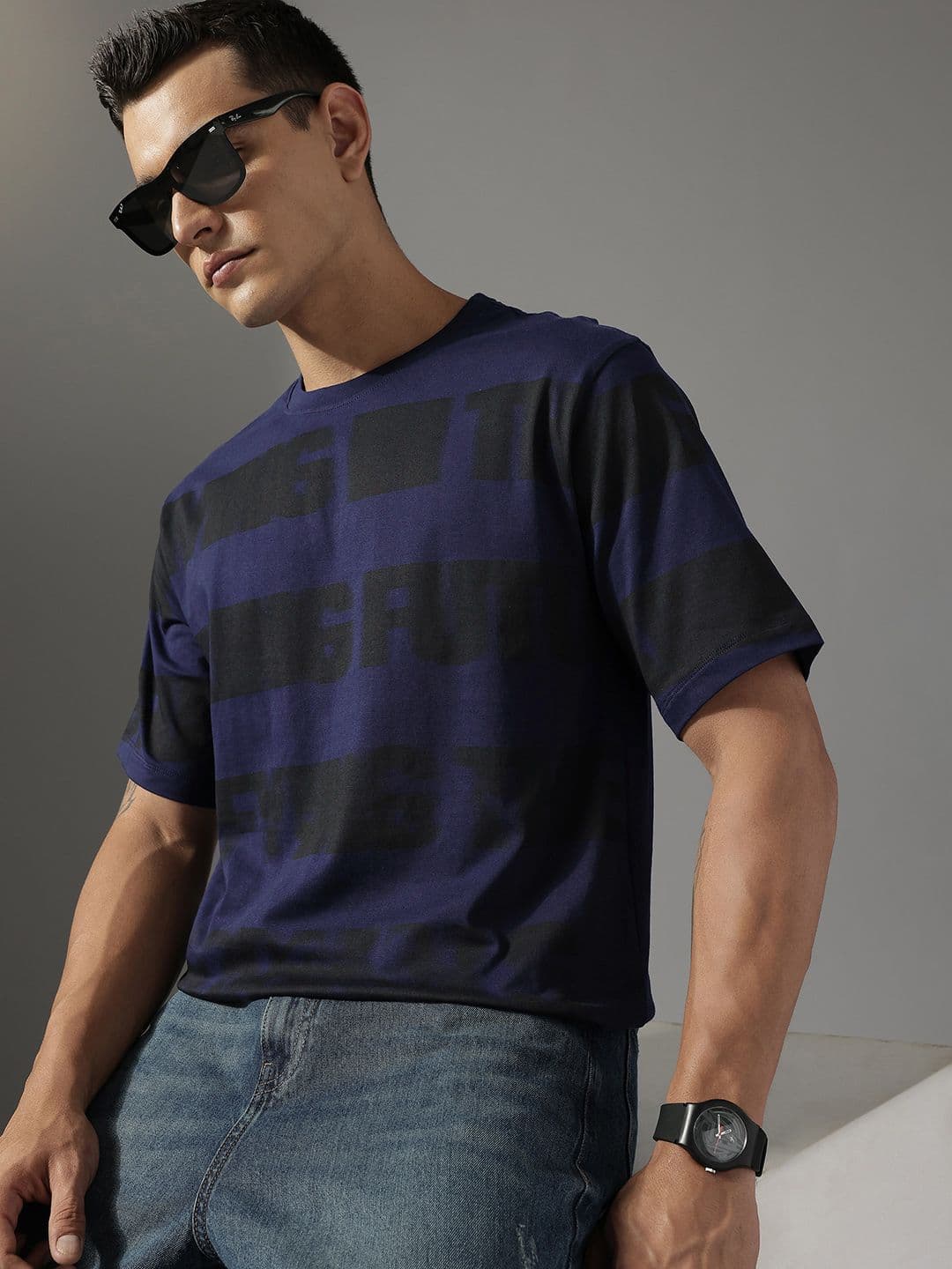 FCUK Typography Printed Drop-Shoulder Sleeves Pure Cotton Relaxed Fit T-shirt - view 1