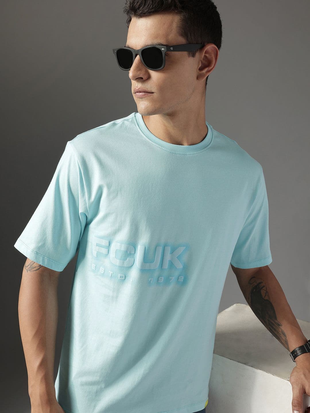 FCUK Brand Logo Printed Drop-Shoulder Sleeves Pure Cotton T-shirt - view 1