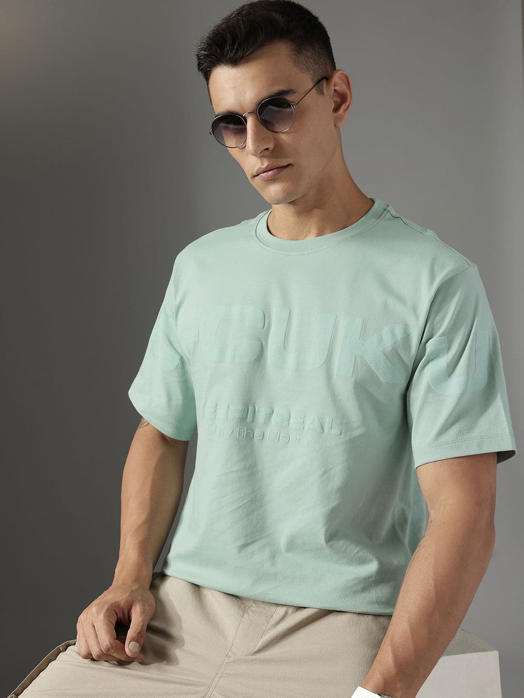 FCUK Brand Logo Printed Drop-Shoulder Sleeves Pure Cotton Relaxed T-shirt - view 1