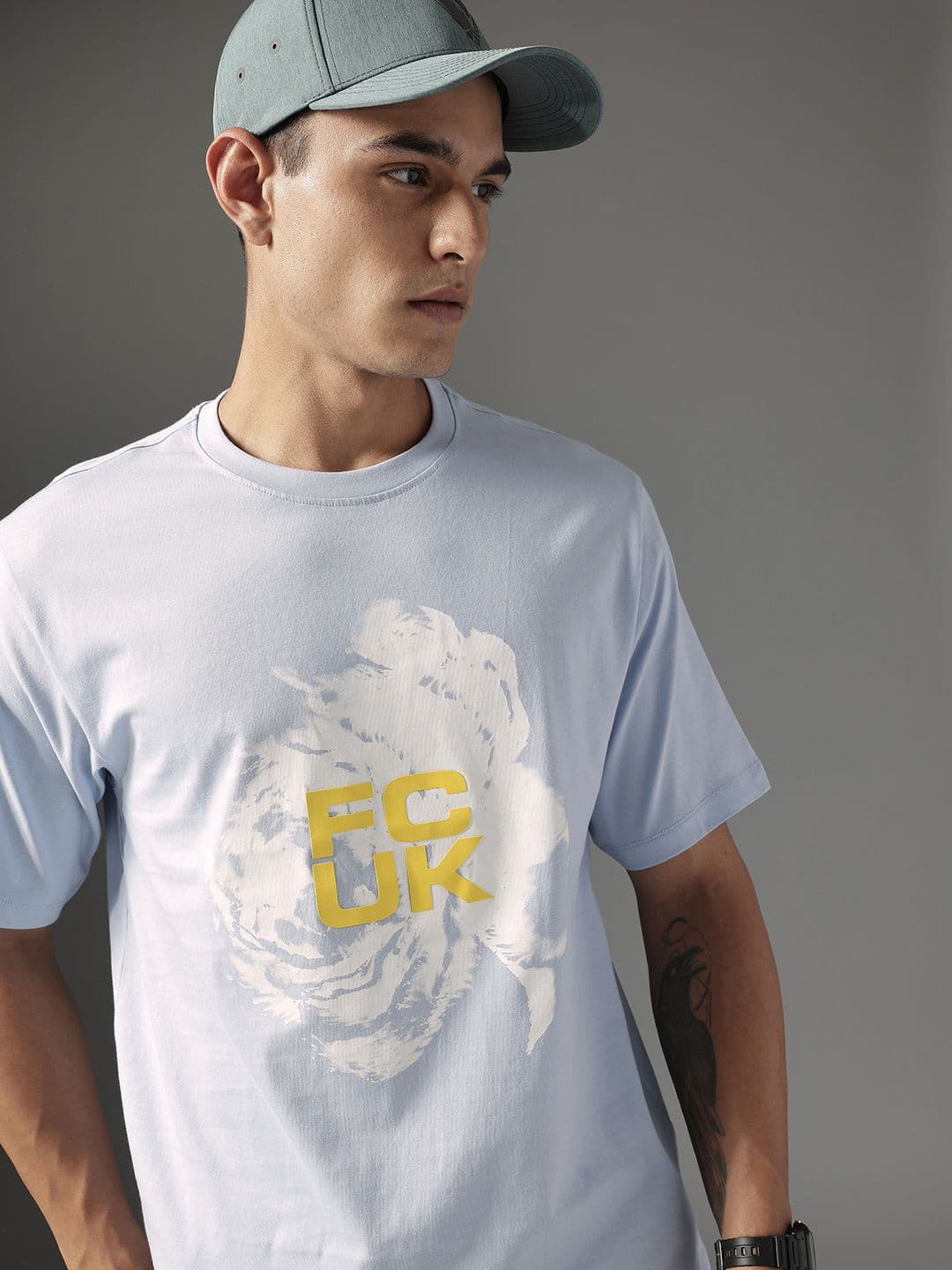FCUK Brand Logo Printed Drop-Shoulder Sleeves Pure Cotton T-shirt - view 1