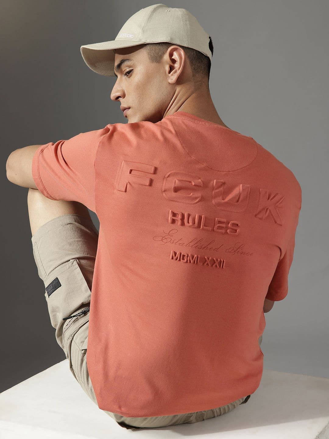 FCUK Pure Cotton Brand Logo Embossed Relaxed Fit T-shirt - view 1