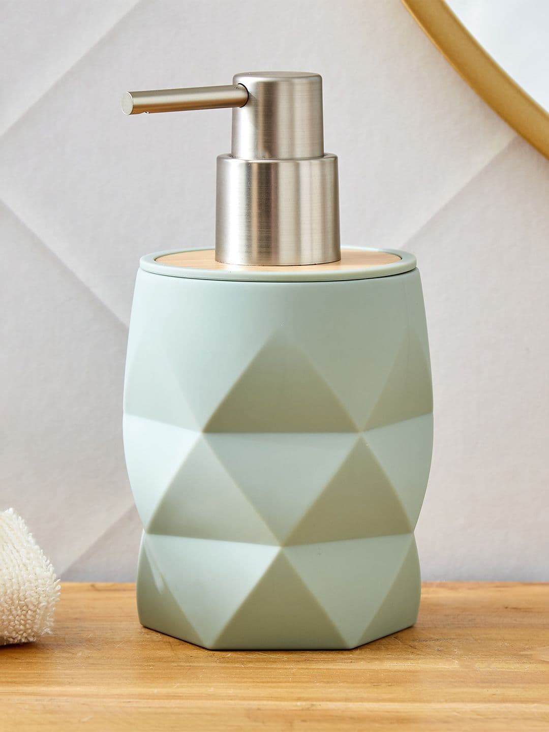 Home Centre Green Striped Textured Matte Plastic Soap Dispenser-320ml - view 1