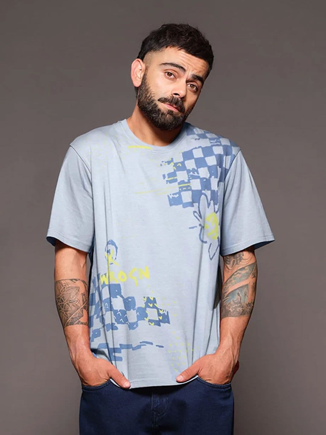 WROGN Men Graphic Printed Round Neck Cotton Oversized T-shirt - view 1