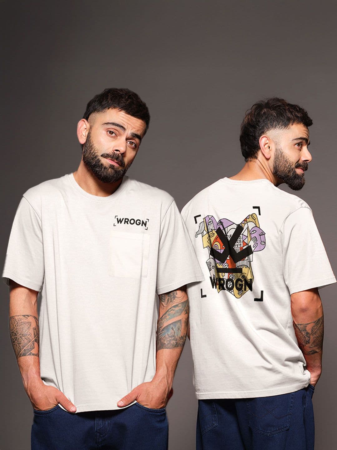 WROGN Men Graphic Printed Round Neck Cotton Oversized T-shirt - view 1