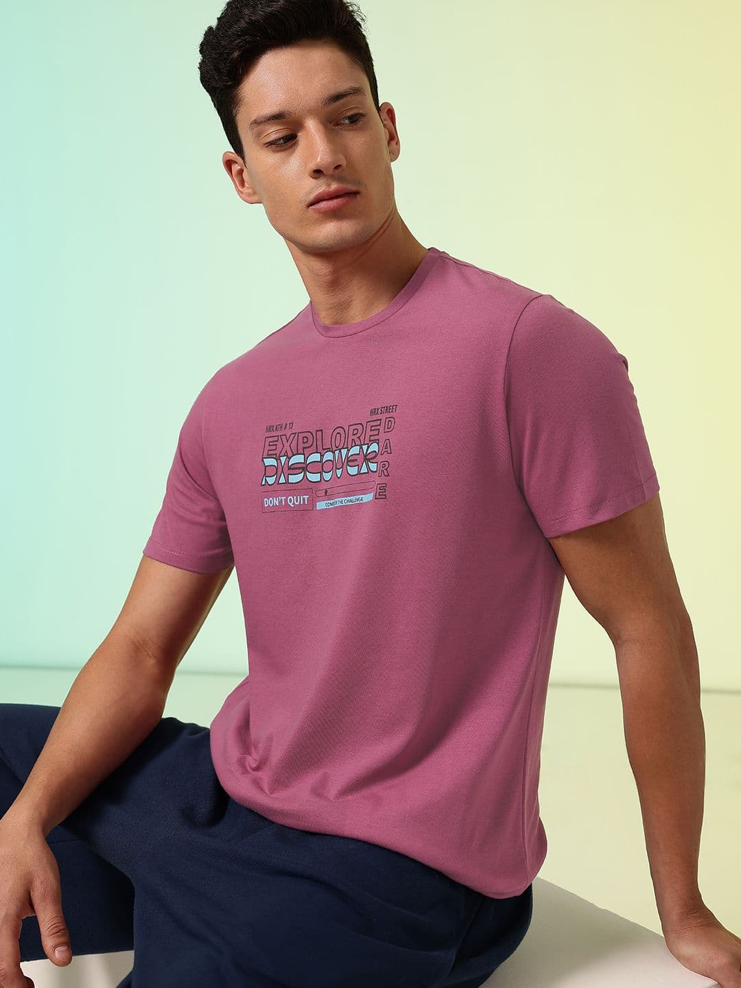 HRX by Hrithik Roshan Solid Rapid Dry Training T-shirt with Typography Detail - view 1