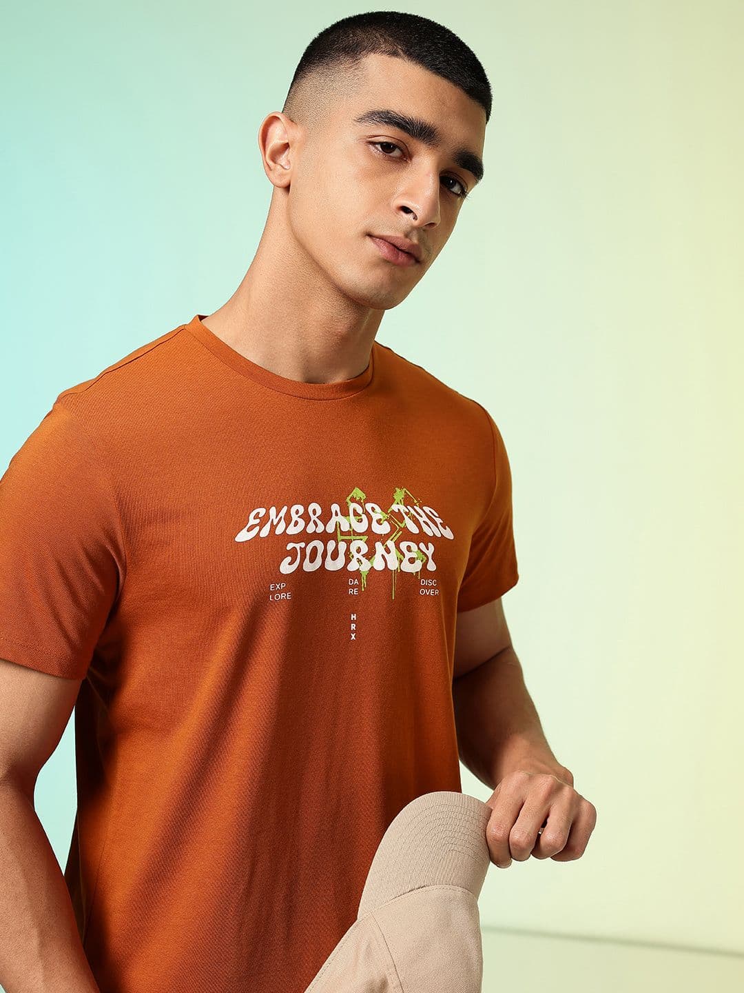 HRX by Hrithik Roshan Solid Rapid Dry Training T-shirt with Typography Detail - view 1