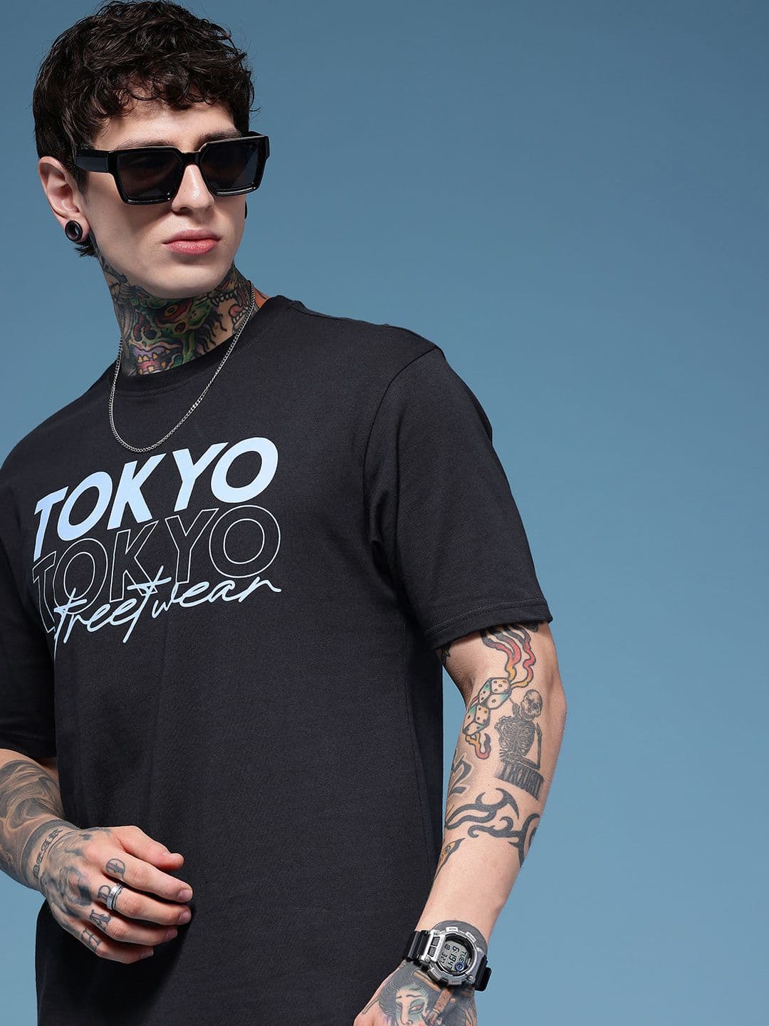 HERE&NOW Typography Printed Drop-Shoulder Sleeves Pure Cotton Relaxed Fit T-shirt - view 1