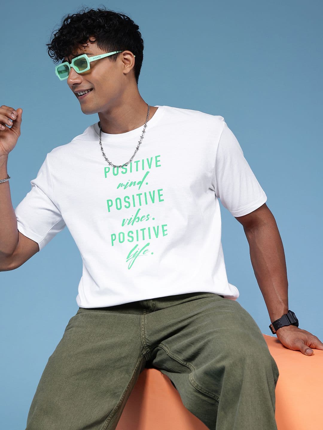 HERE&NOW Pure Cotton Typography Printed Relaxed Fit T-shirt - view 1