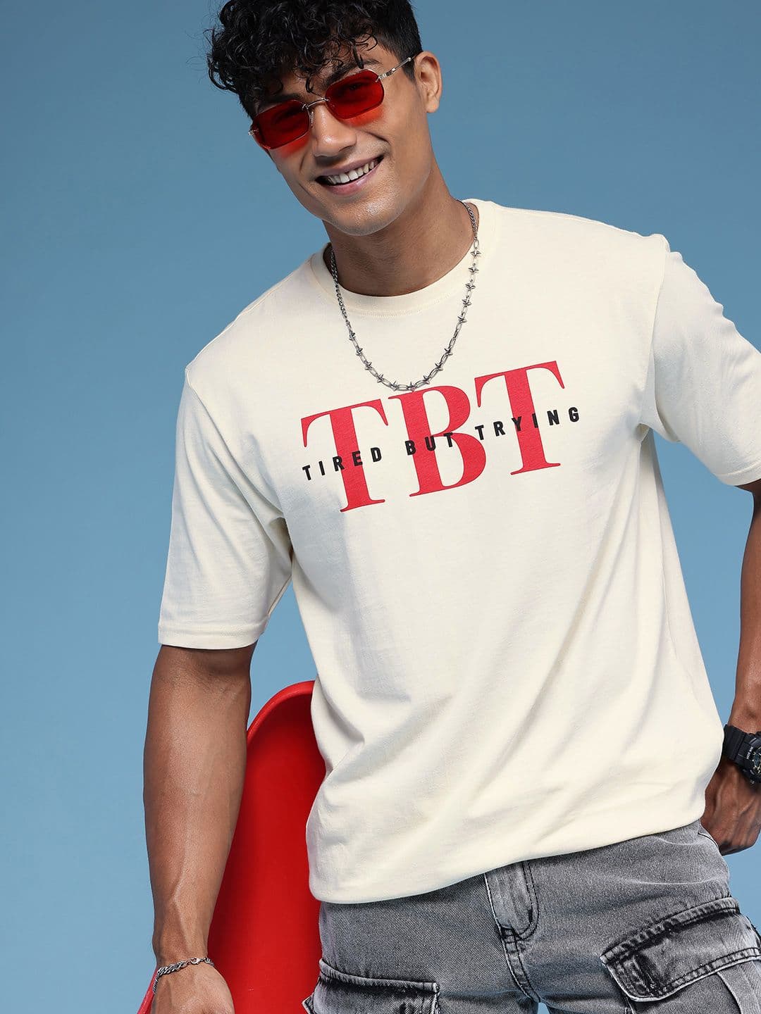 HERE&NOW Pure Cotton Typography Printed T-shirt - view 1