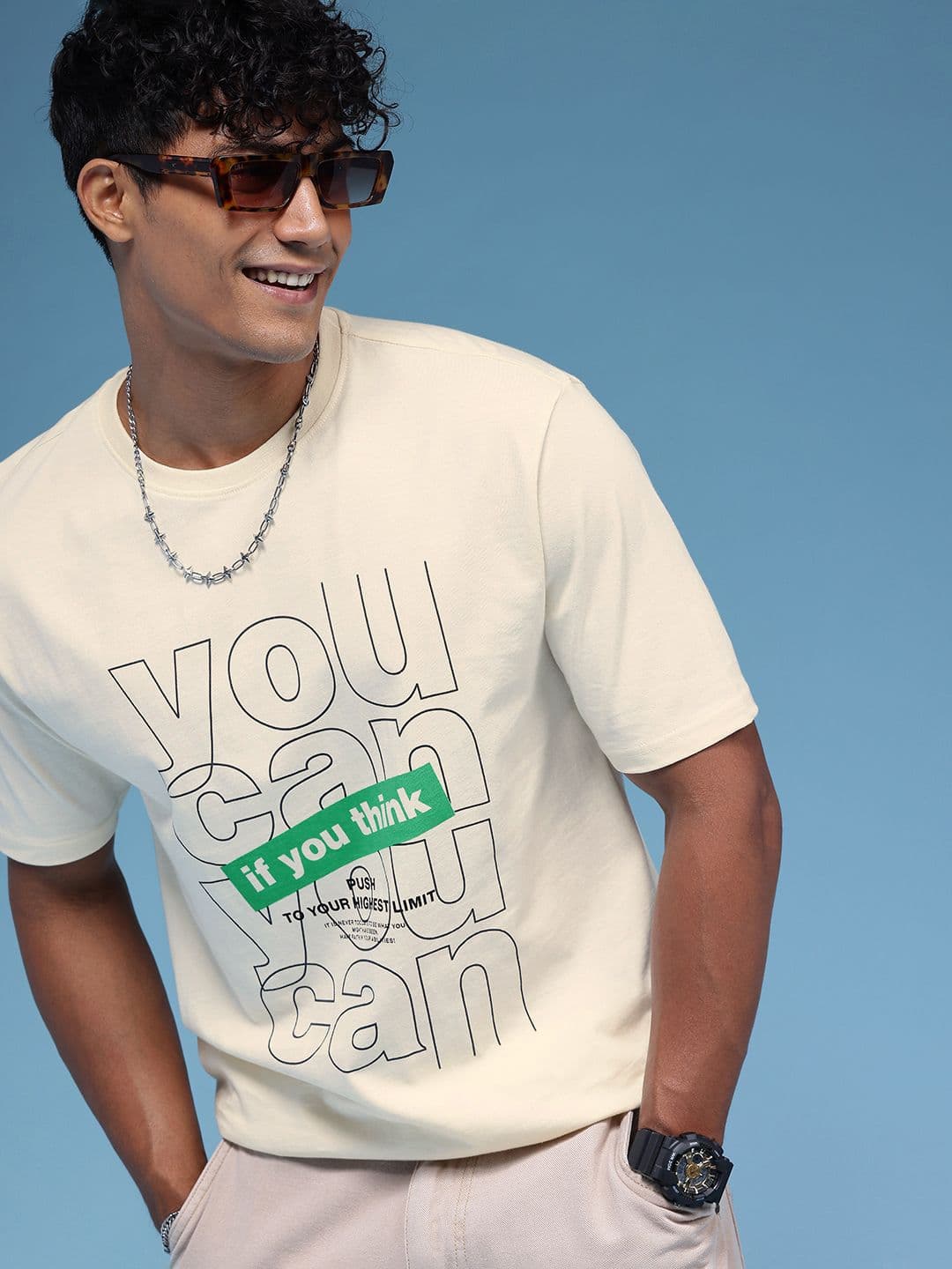 HERE&NOW Pure Cotton Typography Printed Relaxed Fit T-shirt - view 1