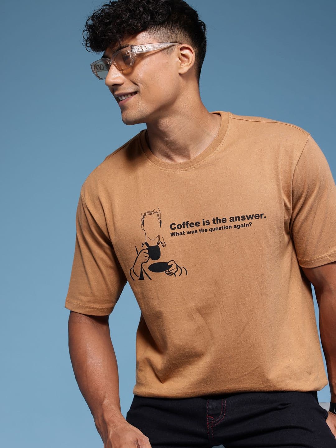 HERE&NOW Typography Printed Drop-Shoulder Sleeves Pure Cotton Relaxed Fit T-shirt - view 1