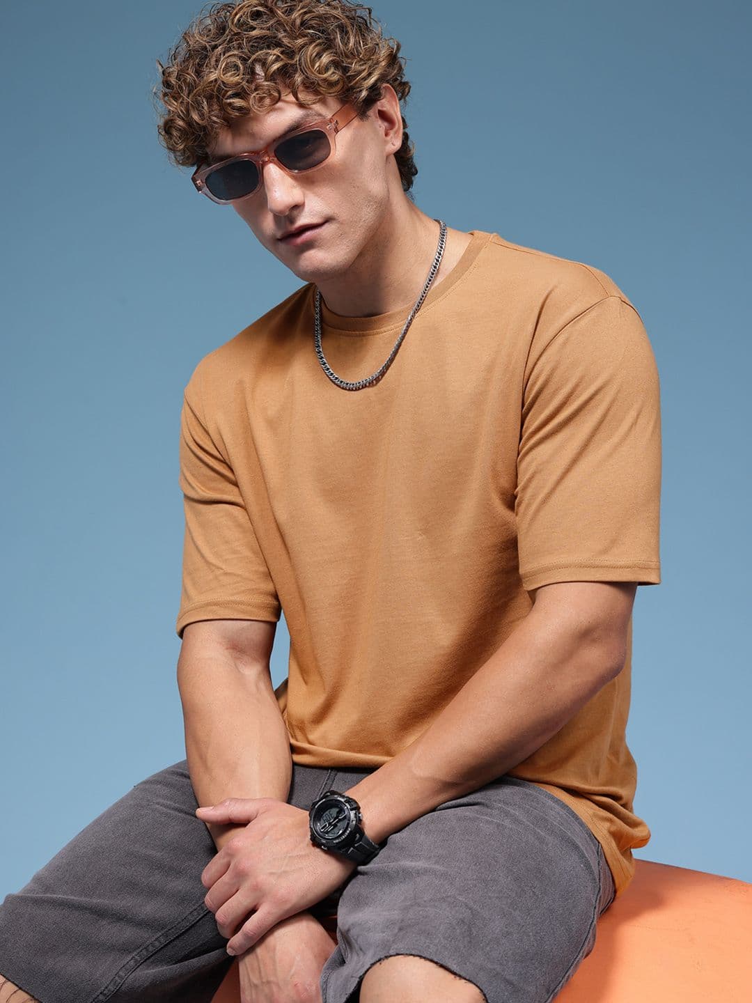 HERE&NOW Pure Cotton Drop-Shoulder Sleeves Relaxed Fit T-shirt - view 1