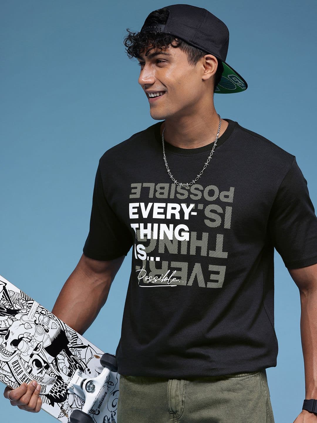 HERE&NOW Pure Cotton Typography Printed Relaxed Fit T-shirt - view 1