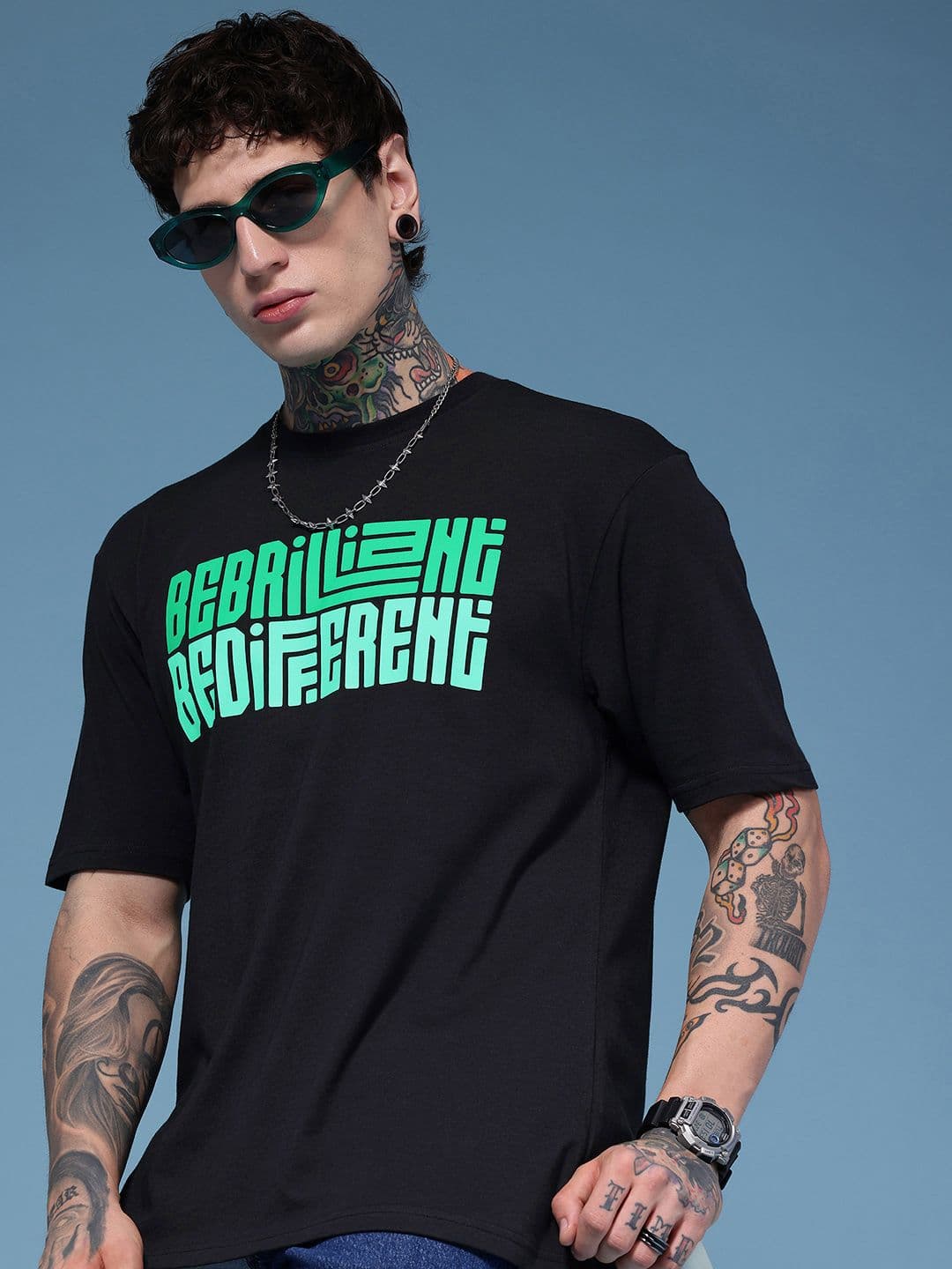 HERE&NOW Relaxed Fit Typography Printed Pure Cotton T-shirt - view 1