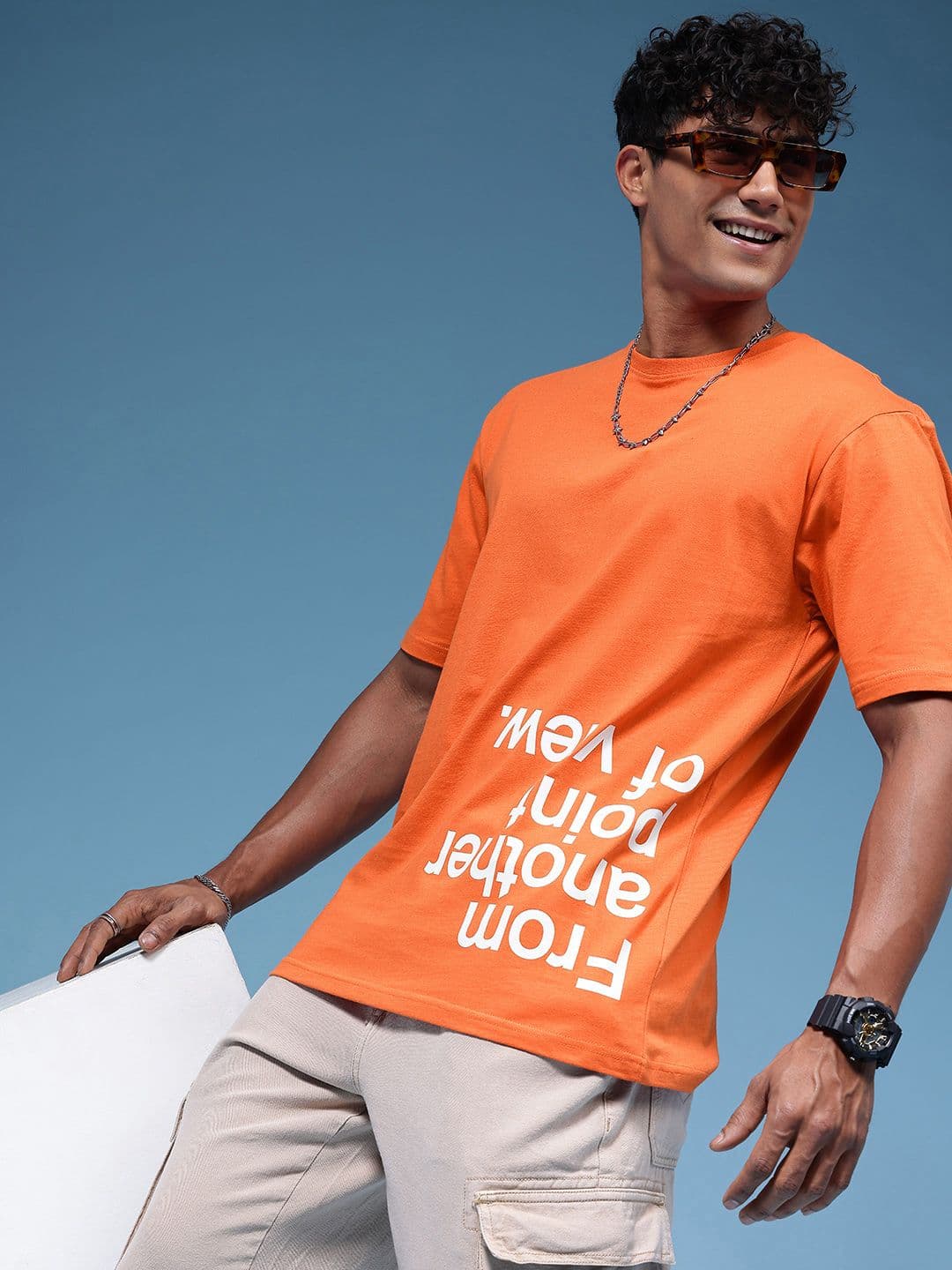 HERE&NOW Pure Cotton Typography Printed Relaxed Fit T-shirt - view 1