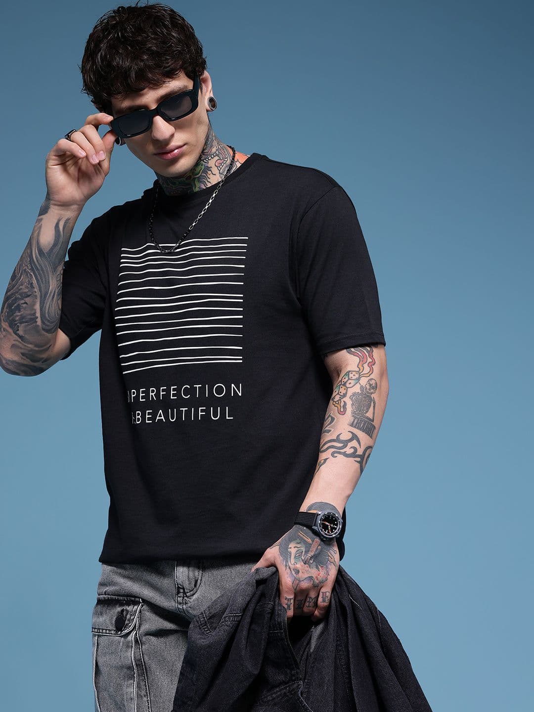 HERE&NOW Pure Cotton Typography Printed Drop-Shoulder Sleeves Relaxed Fit T-shirt - view 1