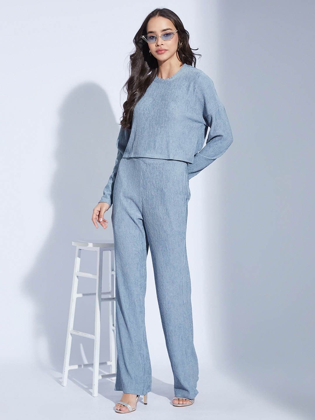 Selvia Self Design Round Neck Top And Trousers - view 1