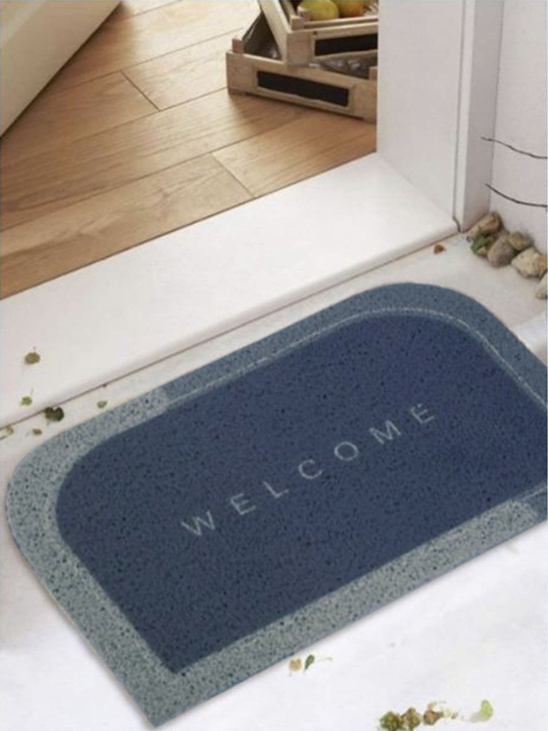Status Blue & Sky Blue Welcome Printed Anti Skid Noodle Doormat - 75 CM X 40 CM - view 1