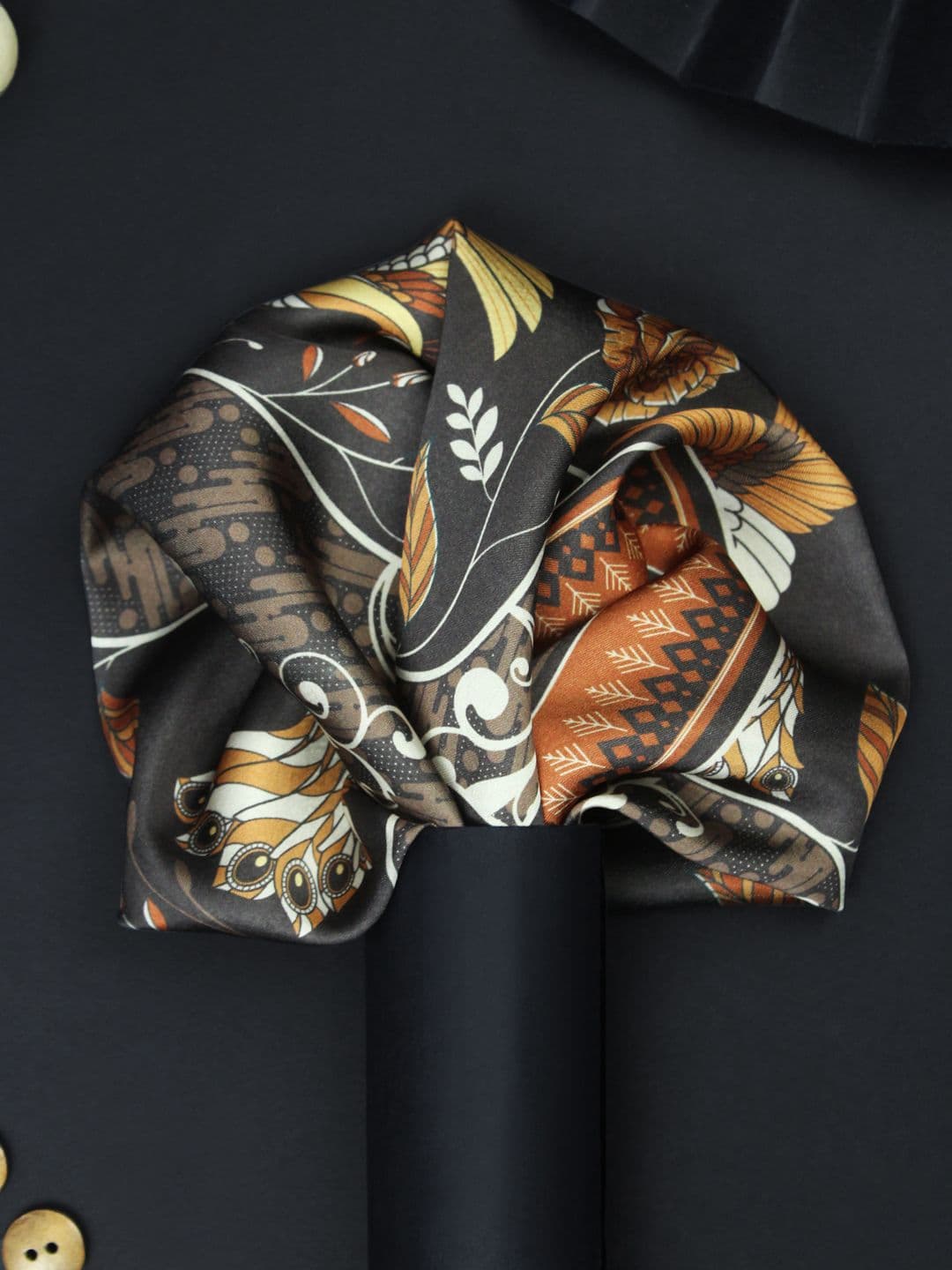 House of Pataudi Peacock Printed Pocket Square - view 1