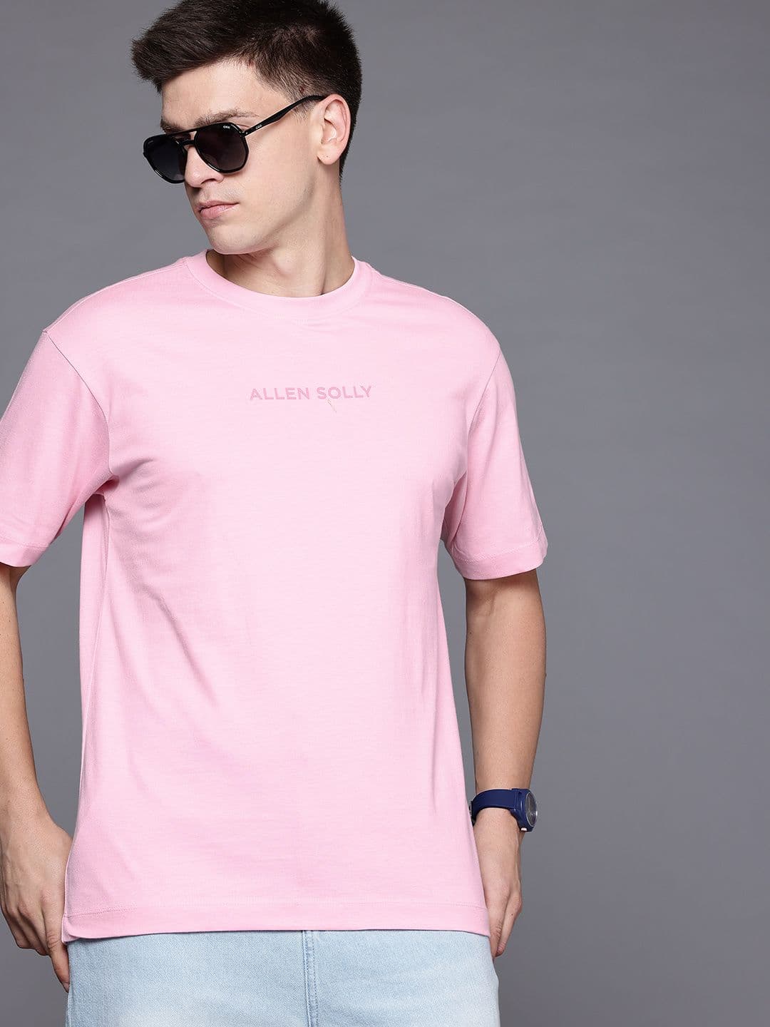 Allen Solly Brand Logo Drop-Shoulder Sleeves Pure Cotton T-shirt - view 1