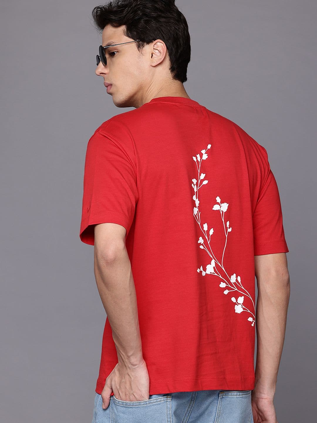 Allen Solly Floral Print Drop-Shoulder Sleeves Pure Cotton Relaxed Fit T-shirt - view 1