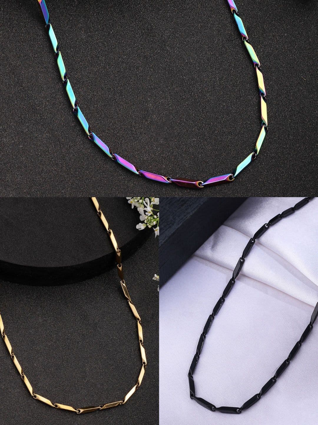 NVR Men Set of 3 Gold-Plated Stainless Steel Trendy Stylish Chains - view 1