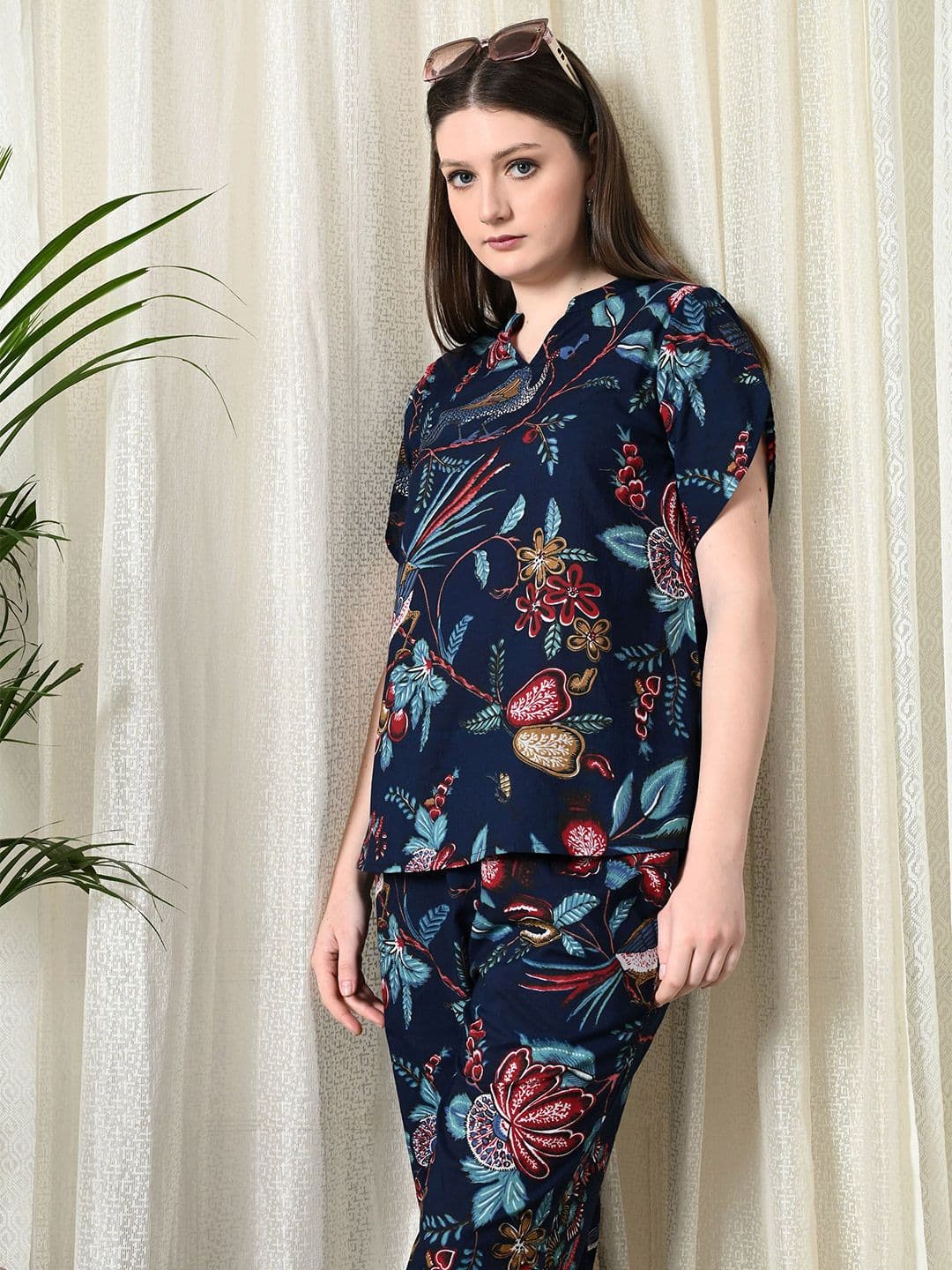 Vaimiya Printed Mandarin Collar Pure Cotton Tunic With Trouser - view 1