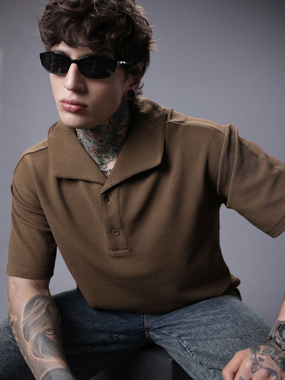 SOKO STREET Polo Collar Drop-Shoulder Sleeves Oversized T-shirt - view 1