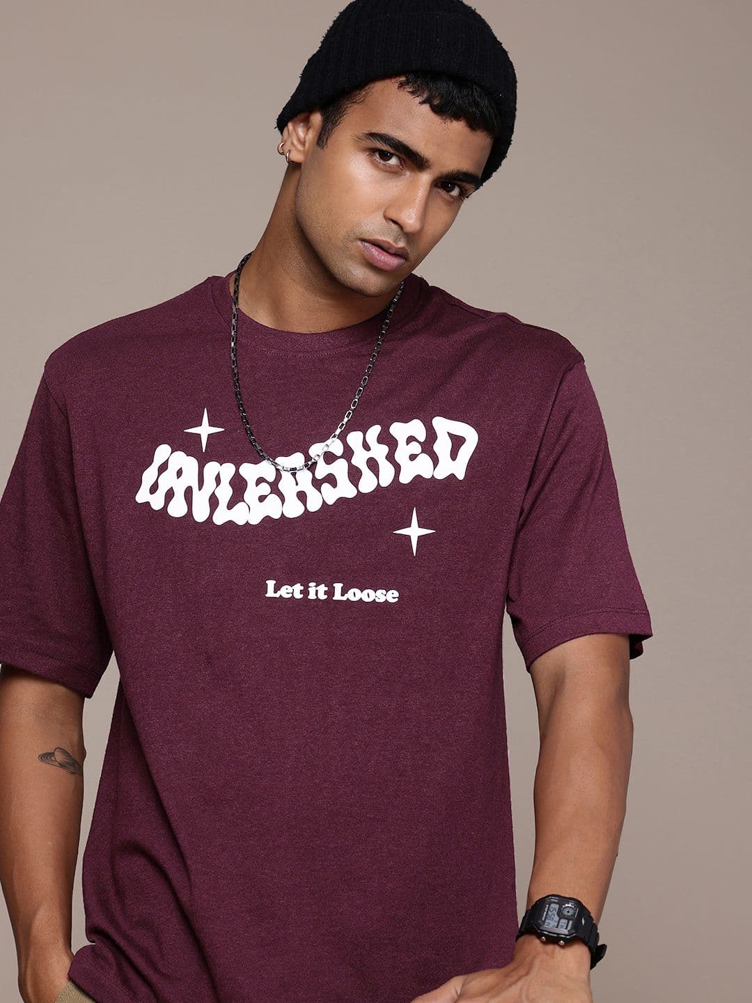 R.Code by The Roadster Life Co. Typography Printed Drop-Shoulder Relaxed Fit T-shirt - view 1