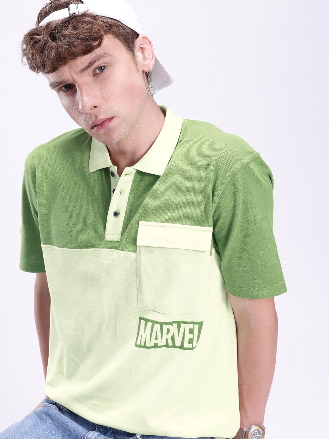 Kook N Keech Marvel Men Colourblocked Polo Collar Oversized T-shirt - view 1