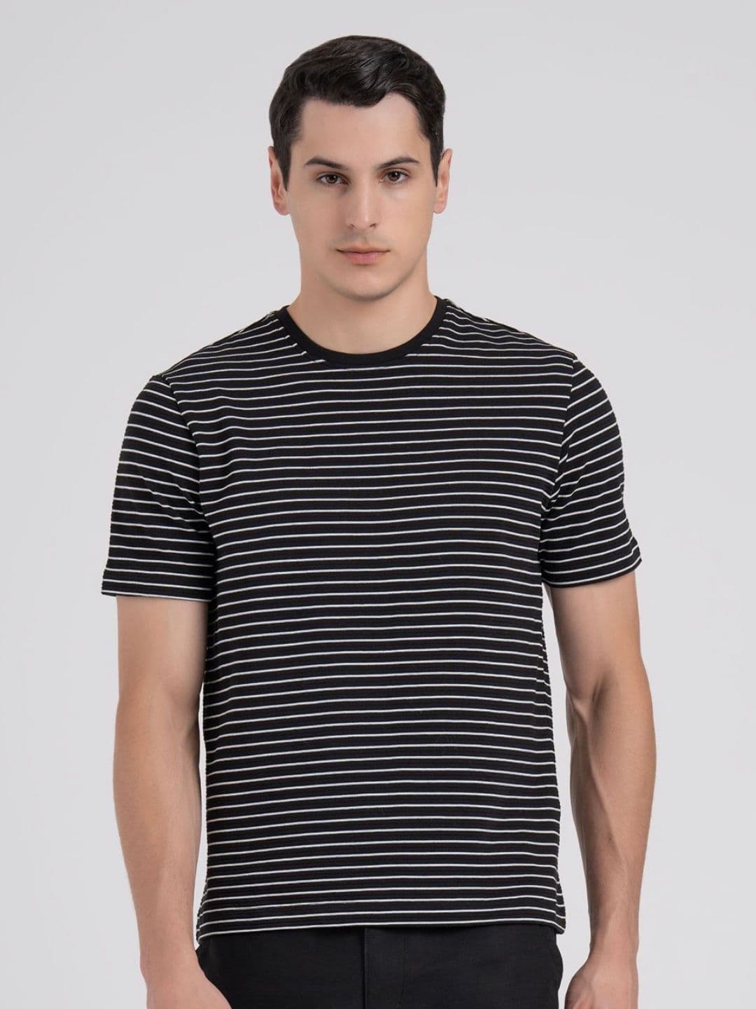 Red Tape Men Round Neck Horizontal Stripe Stretchable T-Shirt - view 1