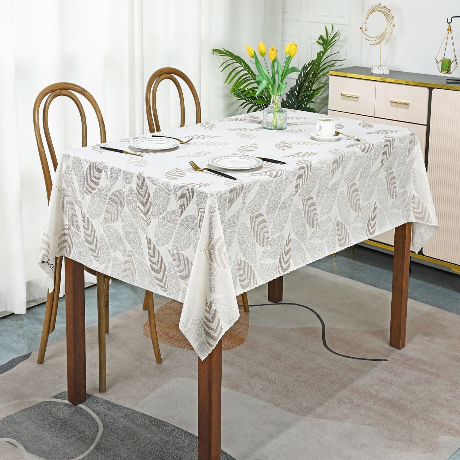 Dakshya Industries White Floral Waterproof Plastic 6-Seater Table Cover - view 1