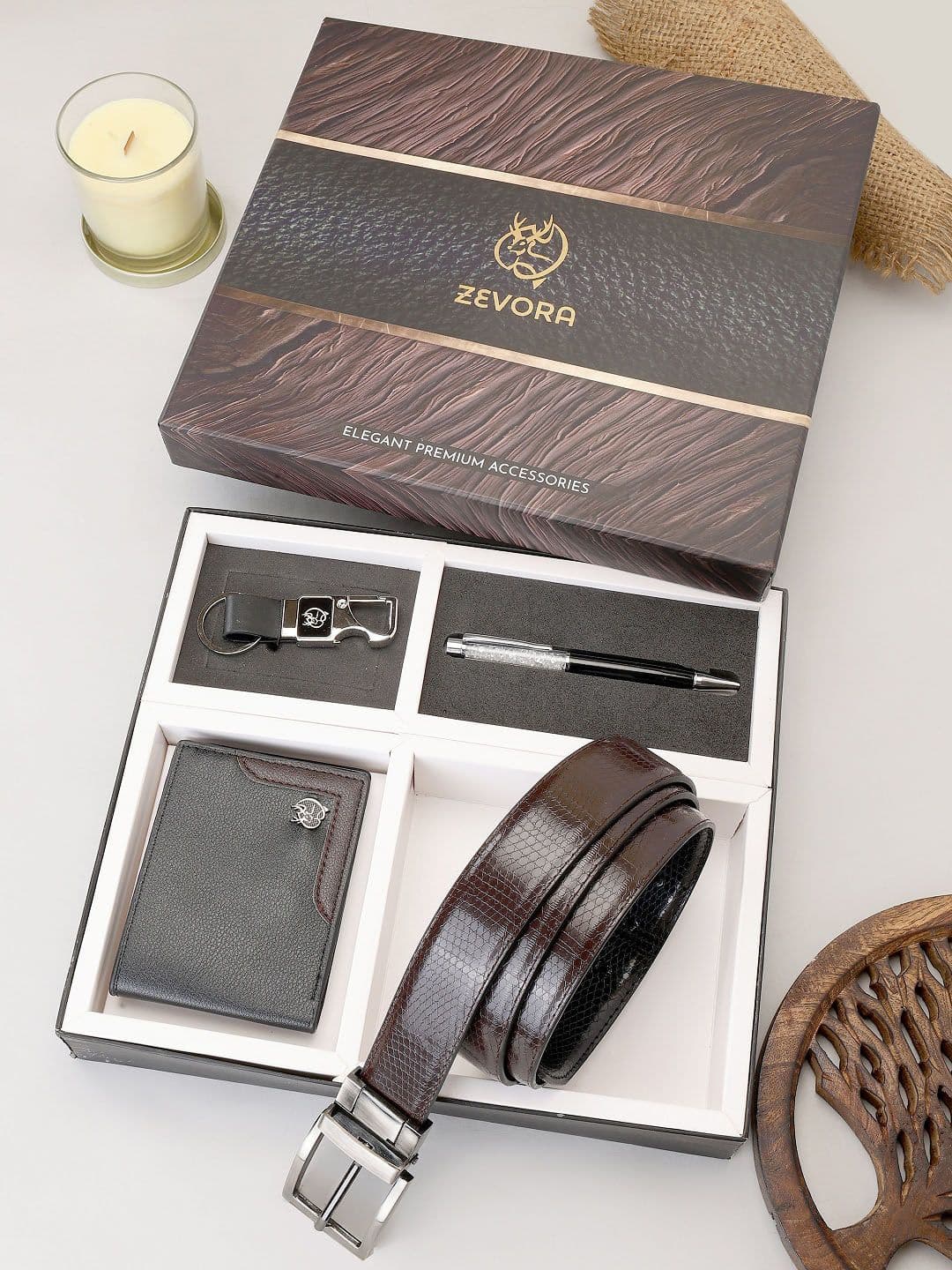 ZEVORA Men Reversiable Brown & Black Belt With Wallet, Keychain and Pen Gift Set - view 1