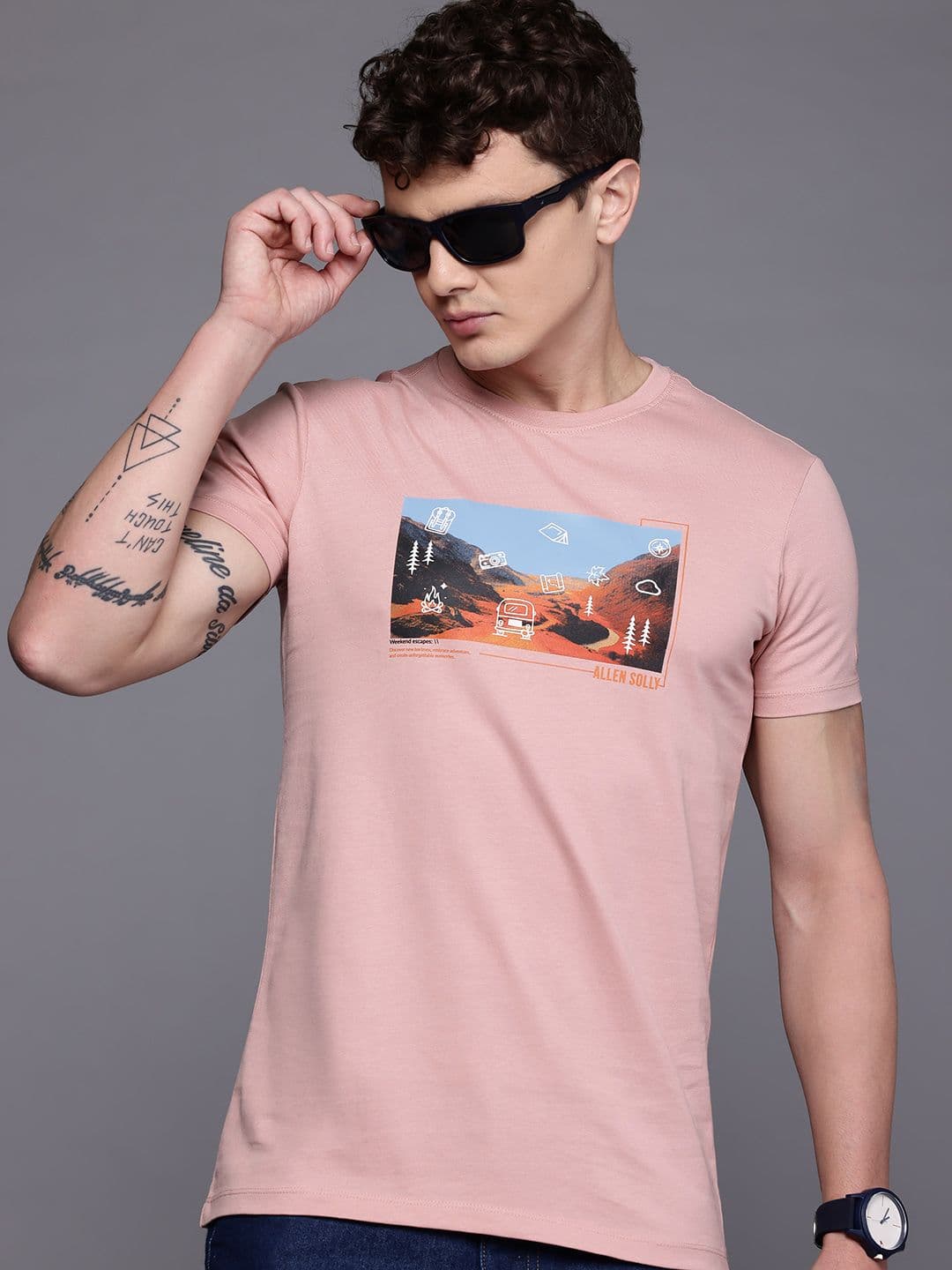 Allen Solly Men Printed Pure Cotton Slim Fit T-shirt - view 1