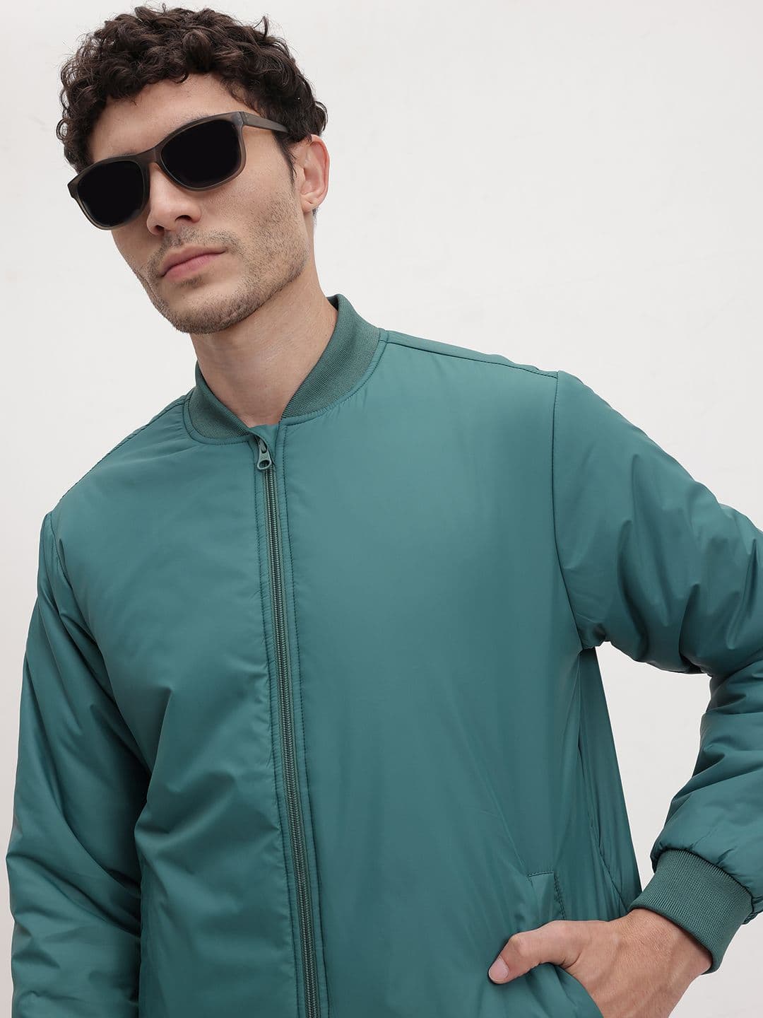 The Roadster Life Co. Men Solid Mock Collar Bomber Jacket - view 1
