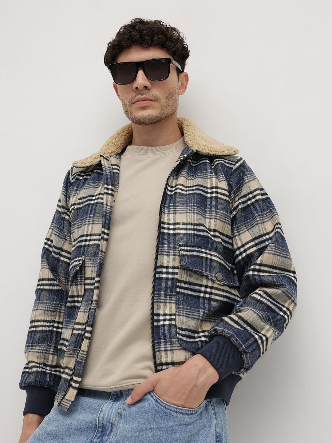 The Roadster Life Co. Tartan Checked Twill Weave Spread Collar Bomber Jacket - view 1
