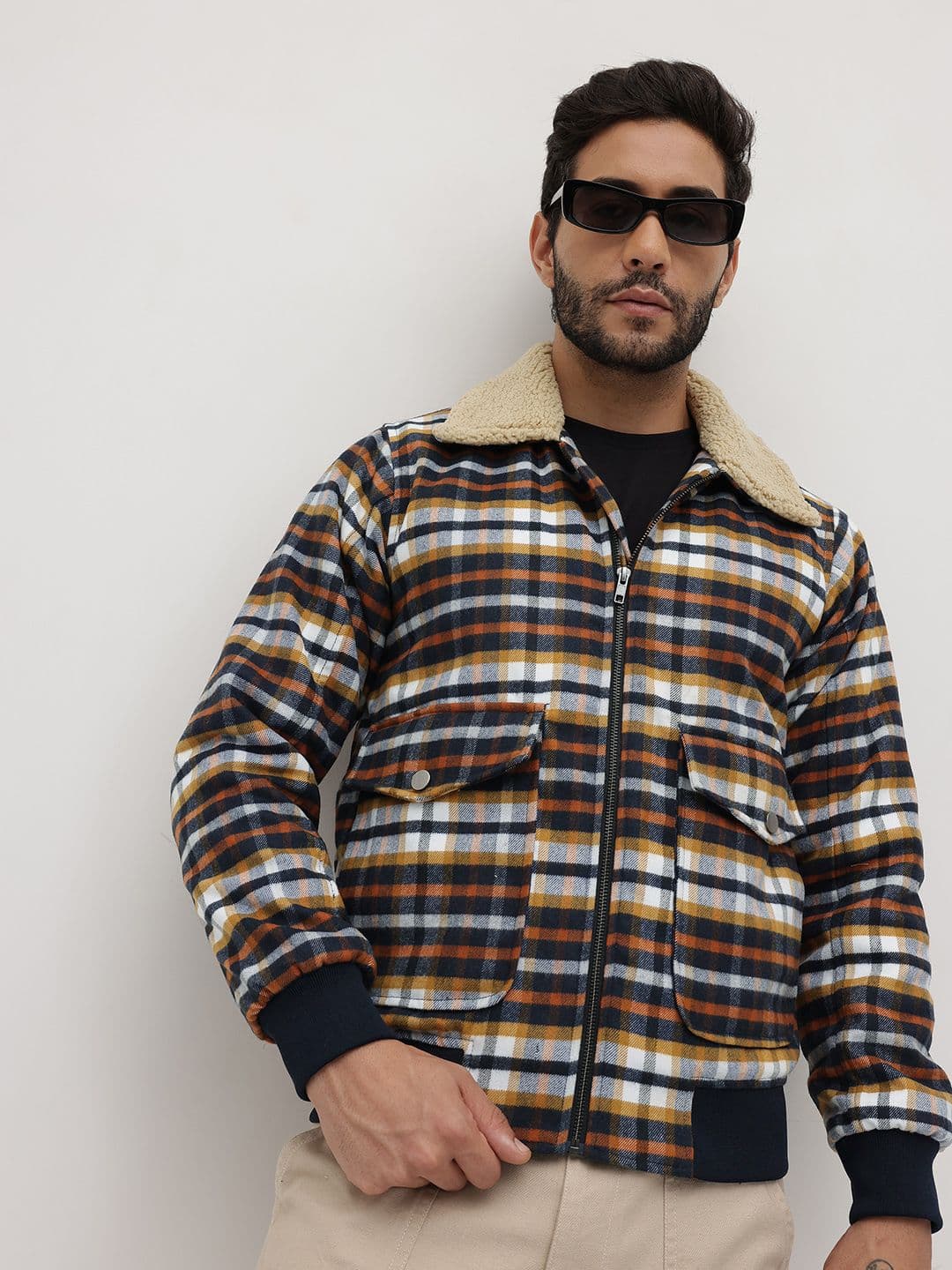 The Roadster Life Co. Gingham Checked Spread Collar Bomber Jacket - view 1