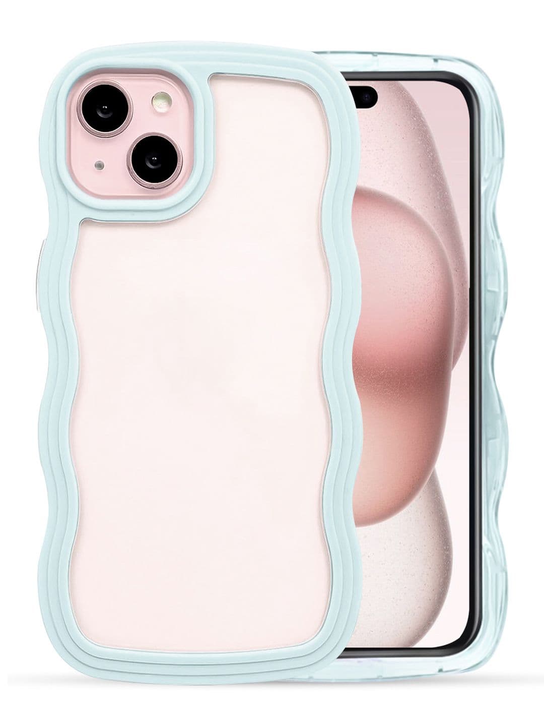 QRIOH iPhone 15 Plus Light Blue Wavy Silicon Case - view 1